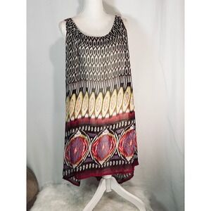 Ulla Popken Womens 24/26 Relaxed Fit Ikat Geometric Print Sleeveless Dress